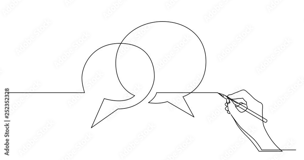Self drawing line animation of hand drawing business concept sketch of speech bubbles