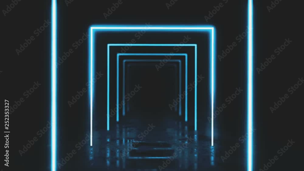 Abstract background with animation of flight in abstract futuristic tunnel with neon light. Animation of seamless loop. Abstract background with animation of flight in abstract futuristic tunnel with neon light. Animation of seamless loop.
