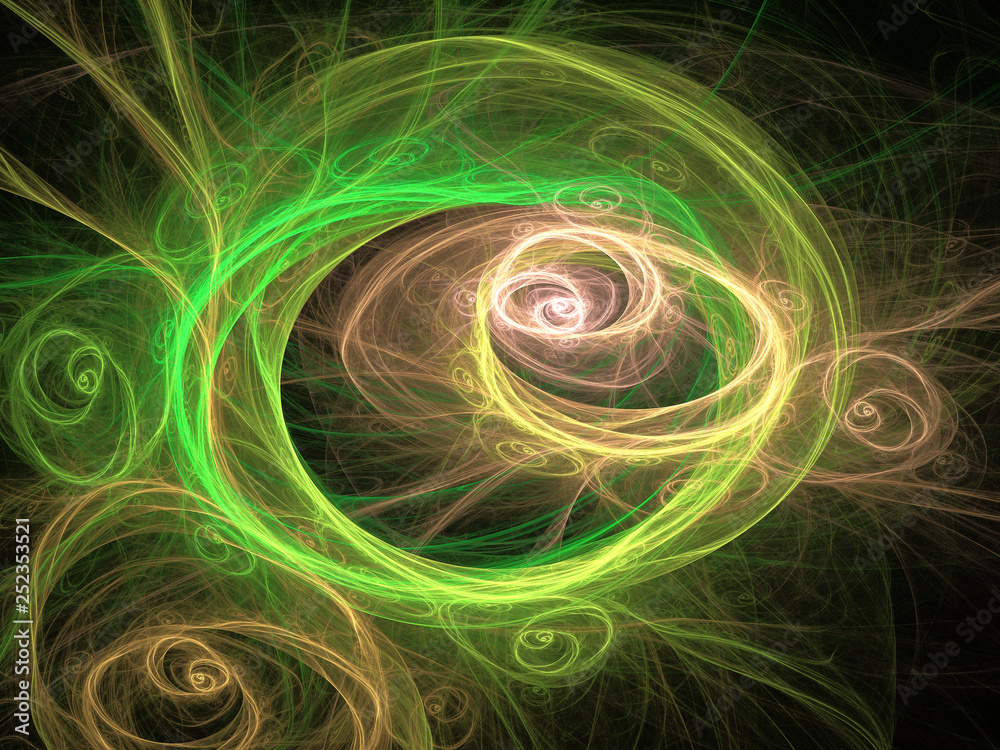Obraz Abstract Illustration - Colorful Fractal Green Plasma, Glowing Strings of Chaotic Plasma Energy. Smoke, Energy Discharge, Scientific Plasma Study. Digital Flames, Artistic Design, Distant Universe