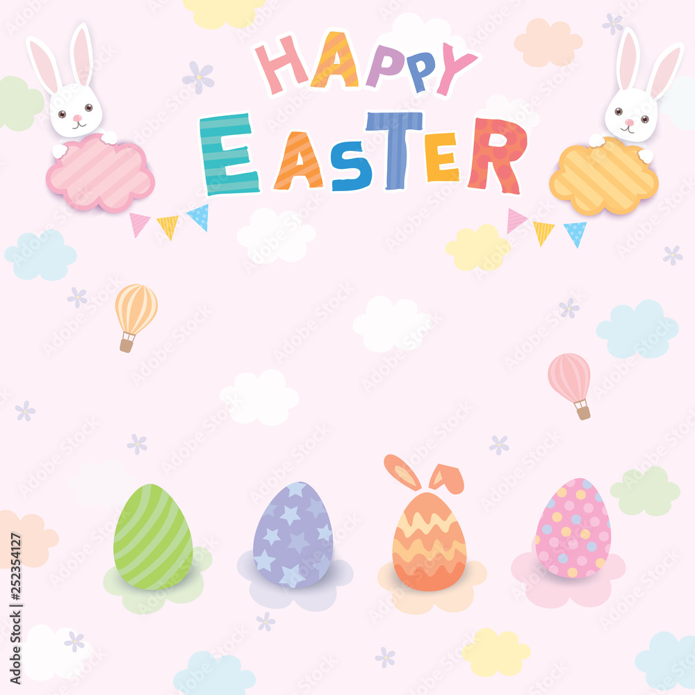 Easter eggs and rabbit pink background