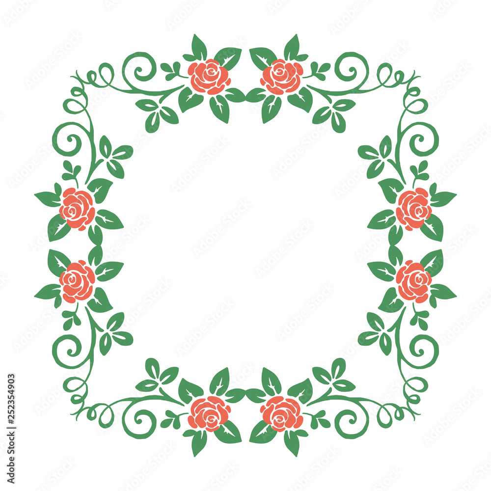 Vector illustration decoration frames flower pink leaf green hand drawn
