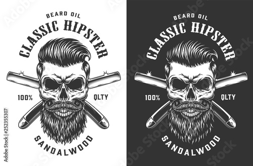 Vintage monochrome hipster skull label
