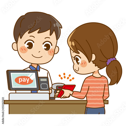 バーコード決済で買い物をする女性02
