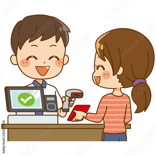 バーコード決済で買い物をする女性03