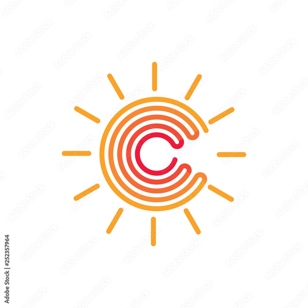 letter c gradient sun rays logo vector