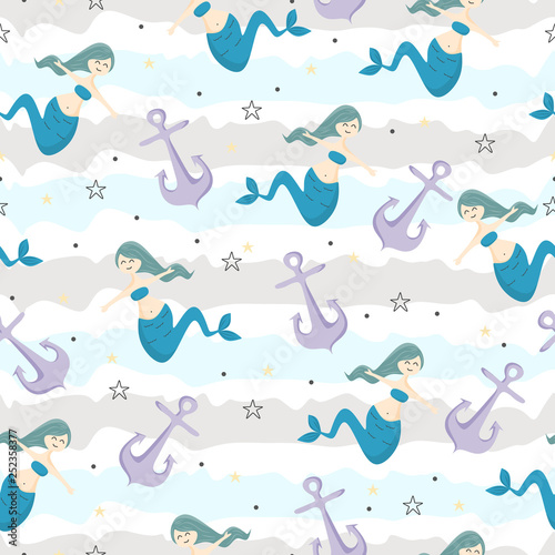 Cute mermaid childish drawi...