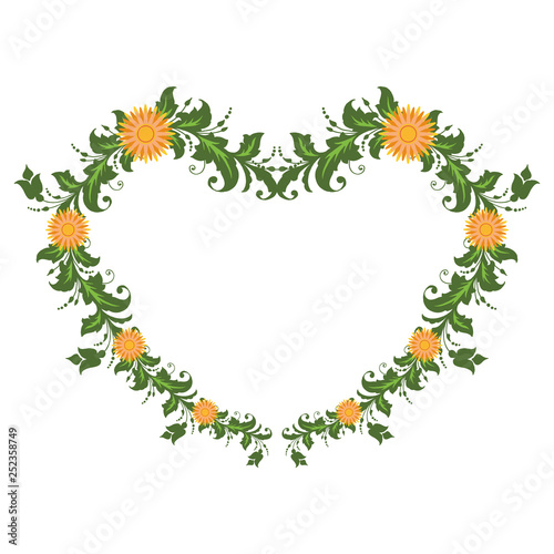 Fototapeta Naklejka Na Ścianę i Meble -  Vector illustration green leaf floral frames blooms hand drawn