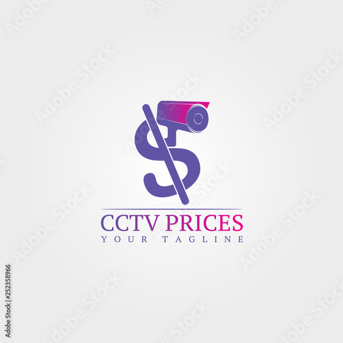 Cctv camera price icon template, vector logo technology creative, illustration element
