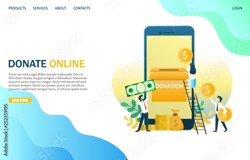 Donate online vector website landing page design template