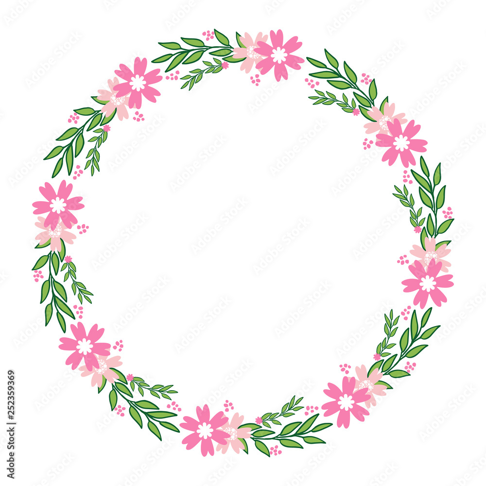 Vector illustration frame flower pink and yellow hand drawn