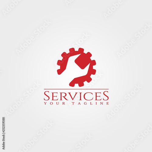 Mechanic services icon or logo with gear and wrench concept