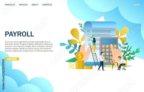 Payroll vector website landing page design template