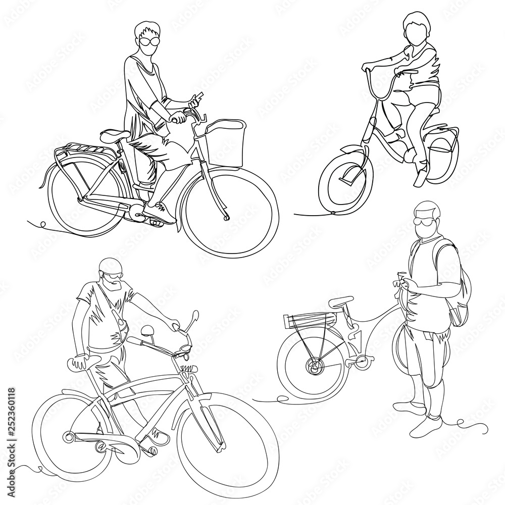 Obraz premium cyclists. one line. continuous line. vector illustration. set