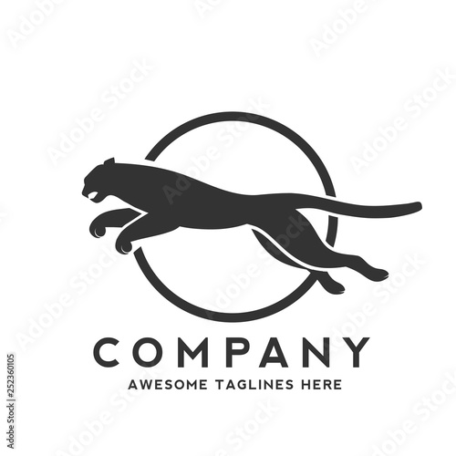 silhouette of panther jump with circle background logo vector