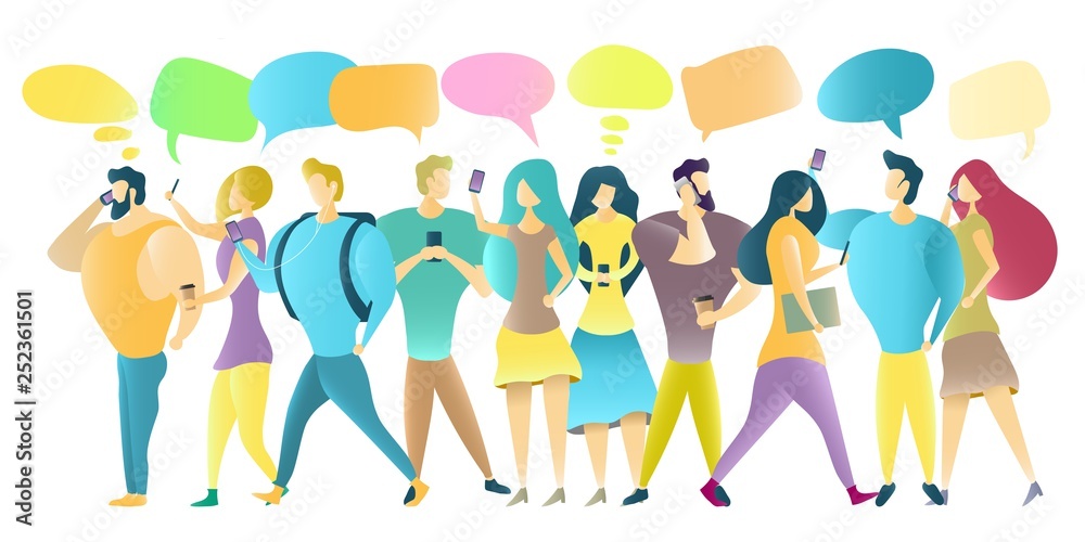 Fototapeta premium Group of people with mobile phones, vector illustration