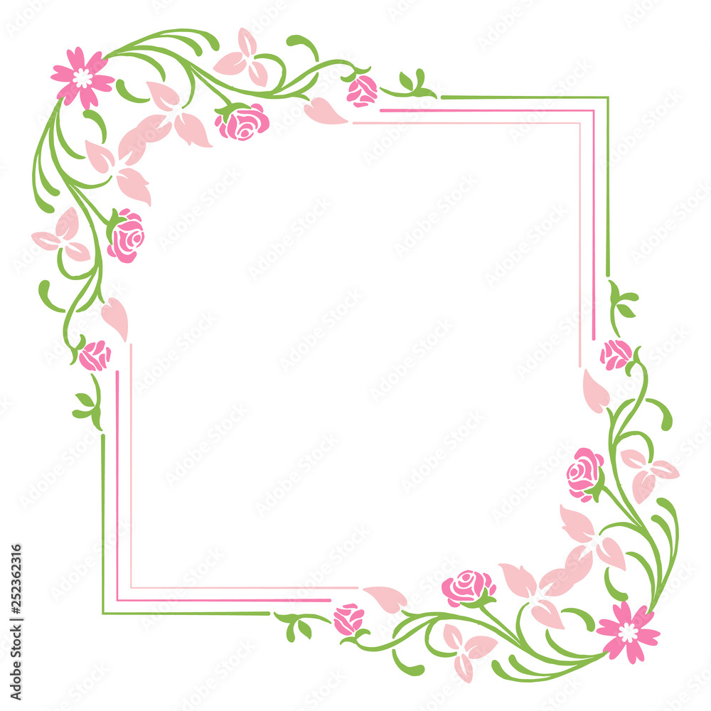 Vector illustration beauty pink flower frame with card hand drawn