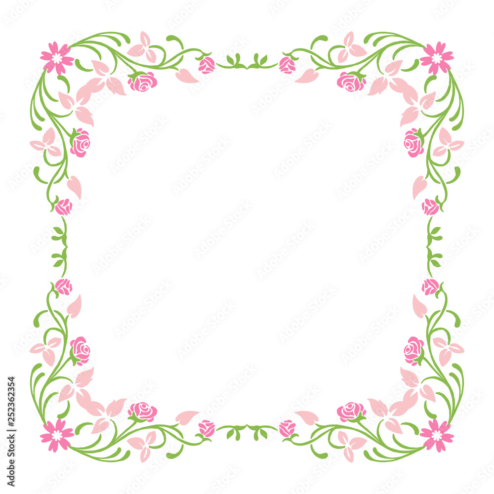 Vector illustration beauty pink flower frame with card hand drawn