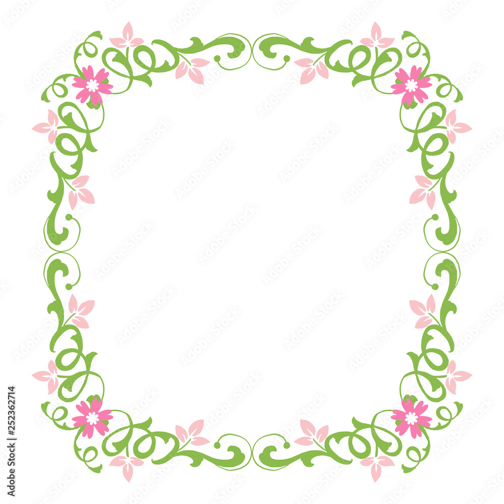 Vector illustration frame flower pink green leafy hand drawn Vector illustration frame flower pink green leafy hand drawn