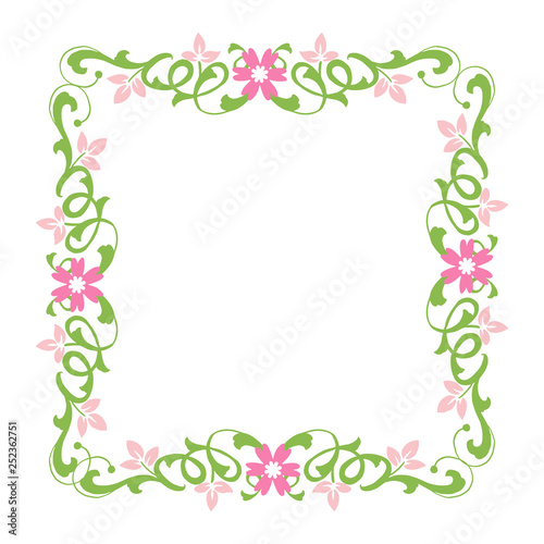 Vector illustration frame flower pink green leafy hand drawn
