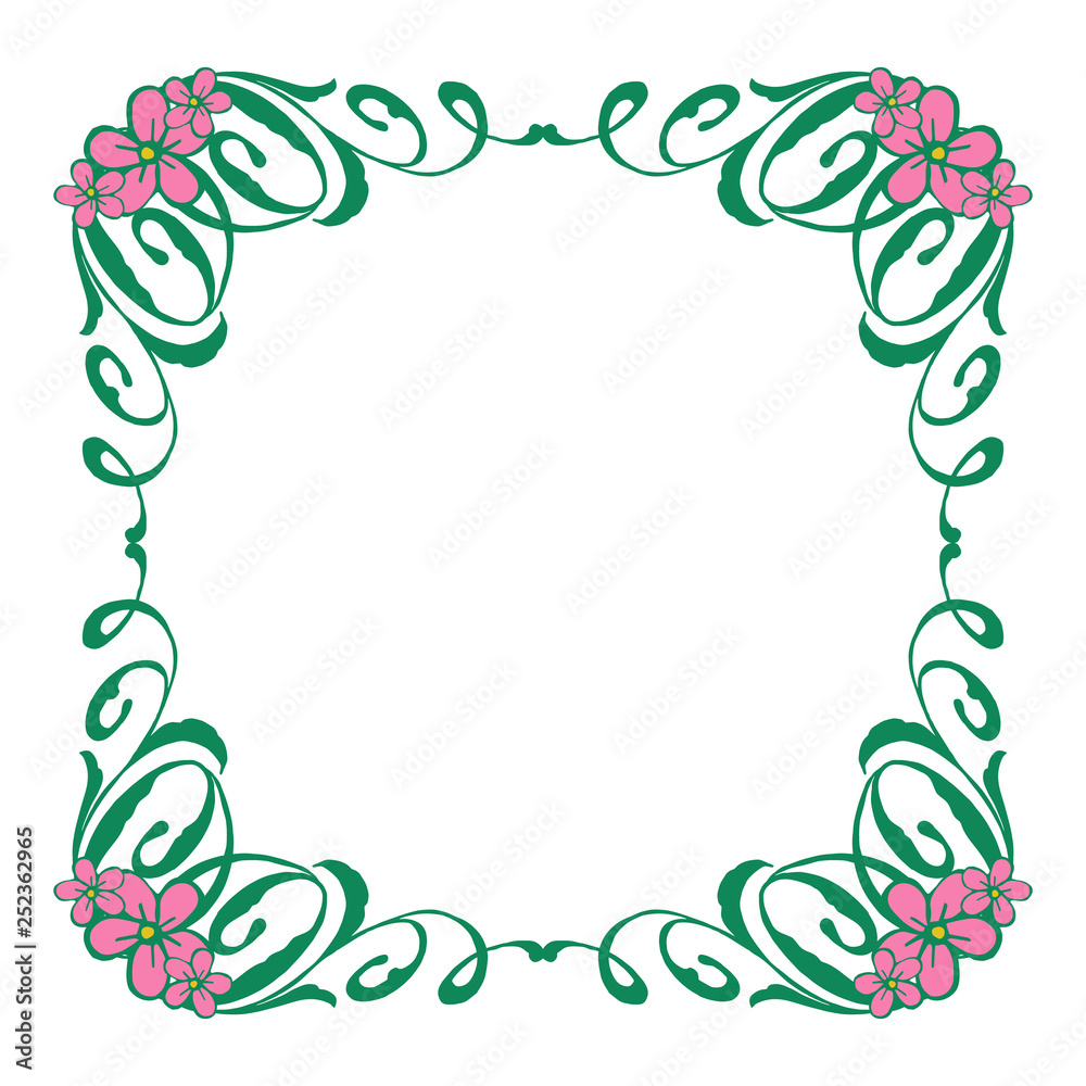 Naklejka premium Vector illustration green leafy flower frames with invitation card hand drawn