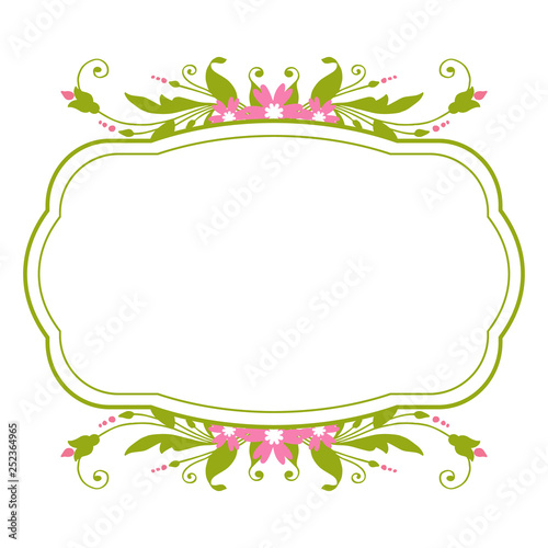 Vector illustration decoration frames flower pink with leaf green hand drawn