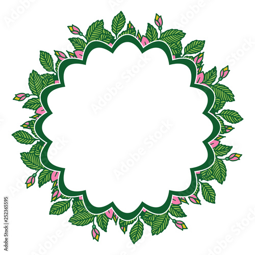 Vector illustration pink flower frames blooms with green leaves hand drawn