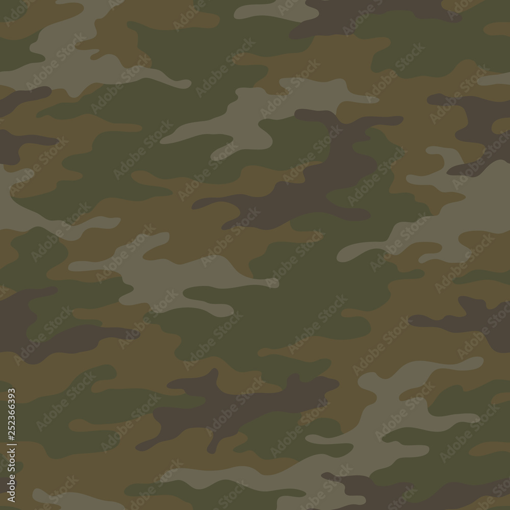 Fototapeta premium Seamless camouflage pattern. Khaki texture, vector illustration. Camo print background. Abstract military style backdrop