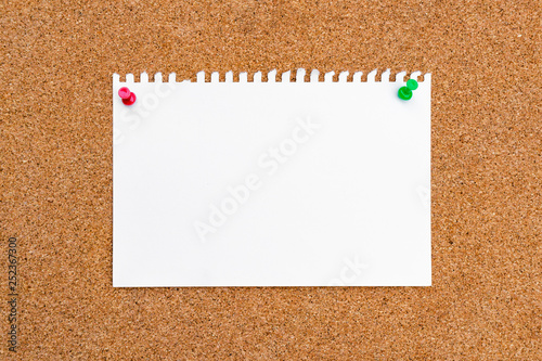 Empty white paper sheet on brown cork board surface for background, add text. Concept School.