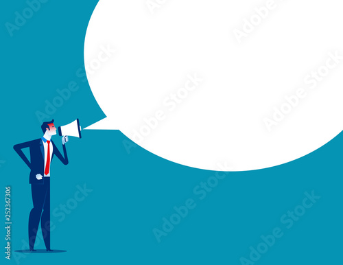 Angry man is shouting through megaphone. Concept business vector, Enraged boss, Discontent, Furious.