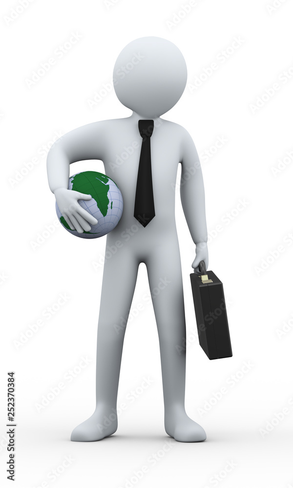 3d businessman holding globe