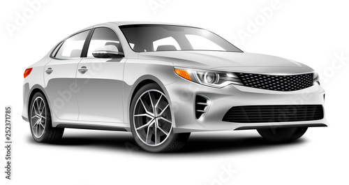 Canvas Print White Generic Sedan Car On White Background