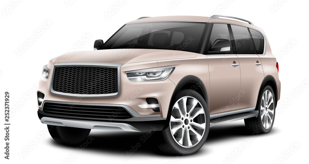 Copper Generic SUV Car. Off Road Crossover On White Background With Isolated Path
