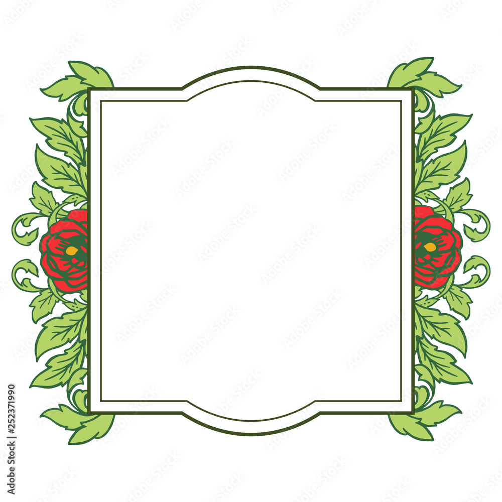 Vector illustration rose flower frame blooms with beautiful green leaf very blooms hand drawn