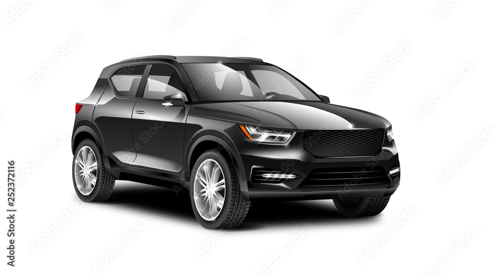 Black Generic SUV Car. Off Road Crossover On White Background With Isolated Path