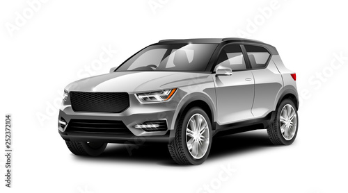 White Generic SUV Car. Off Road Crossover On White Background With Isolated Path