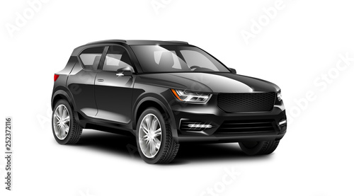 Black Generic SUV Car. Off Road Crossover On White Background With Isolated Path © Hennadii