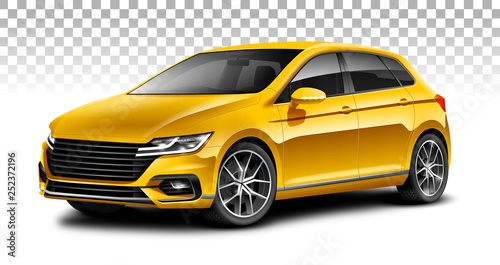 Yellow Hatchback Generic Car. City Car With Glossy Surface With Isolated Path © Hennadii