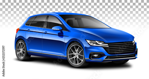Obraz na płótnie Blue Hatchback Generic Car. City Car With Glossy Surface With Isolated Path
