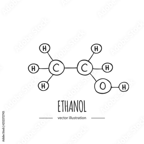 Hand drawn doodle Ethanol chemical formula icon Vector illustration Cartoon molecule element Sketch alcohol molecular structure Structural scientific formula isolated on white background
