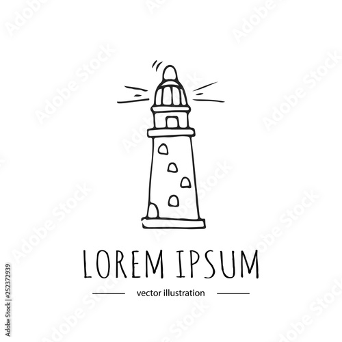 Hand drawn doodle Lighthouse icon isolated on white background. Vector illustration Cartoon building Light in the dark sea symbol element Coastline architecture Hope sign