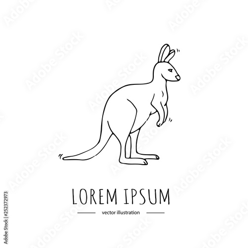 Hand drawn doodle grey kangaroo icon Vector illustration Animal isolated on white background Australian national symbol Cartoon element Wild wallaby silhouette