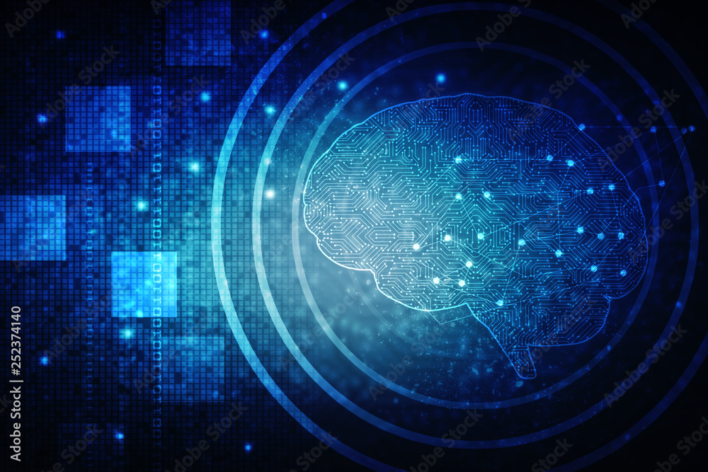 Obraz premium 2d illustration Concept of thinking, background with brain, Abstract Artificial intelligence. Technology web background
