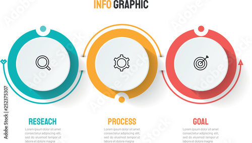 Timeline infographic template design with circles and 3 options. Vector template for business process step.