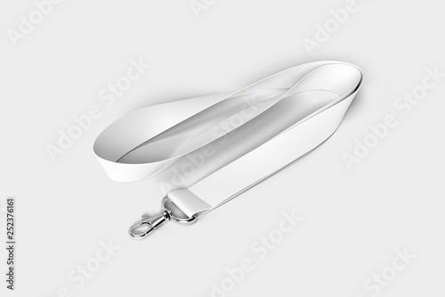 Blank white Bagde Lanyard  lace mockup, 3d rendering. Plain empty cotton band mock up isolated on soft gray background.