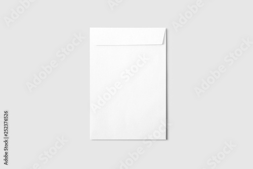 White big envelope mock-up, blank template, isolated on soft gray background.Can be used for your design and branding.