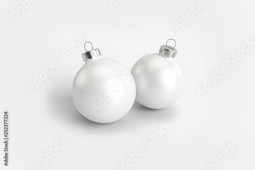 White Matte Christmas Balls Mock-Up on a soft gray background. 3D rendering