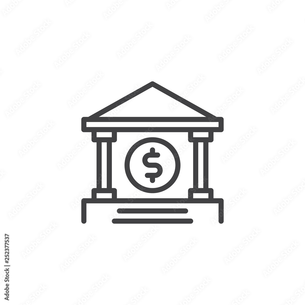 Bank building line icon. linear style sign for mobile concept and web design. Dollar money bank outline vector icon. Symbol, logo illustration. Pixel perfect vector graphics Bank building line icon. linear style sign for mobile concept and web design. Dollar money bank outline vector icon. Symbol, logo illustration. Pixel perfect vector graphics