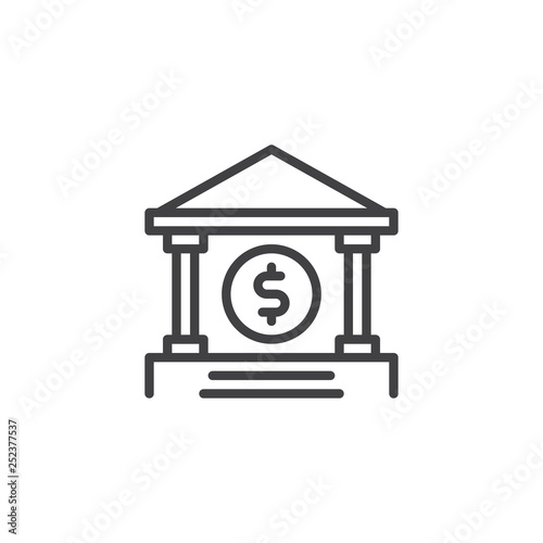 Bank building line icon. linear style sign for mobile concept and web design. Dollar money bank outline vector icon. Symbol, logo illustration. Pixel perfect vector graphics