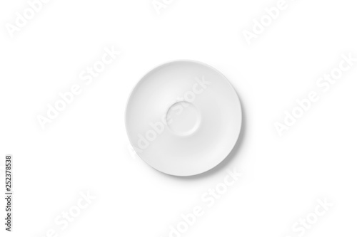 White ceramic saucer on white background. empty plate.3D illustration