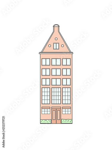 Old historic Netherlandish house on a white background. Perfect for postcards, t-shirts, posters and children's textiles. Monochrome gamma